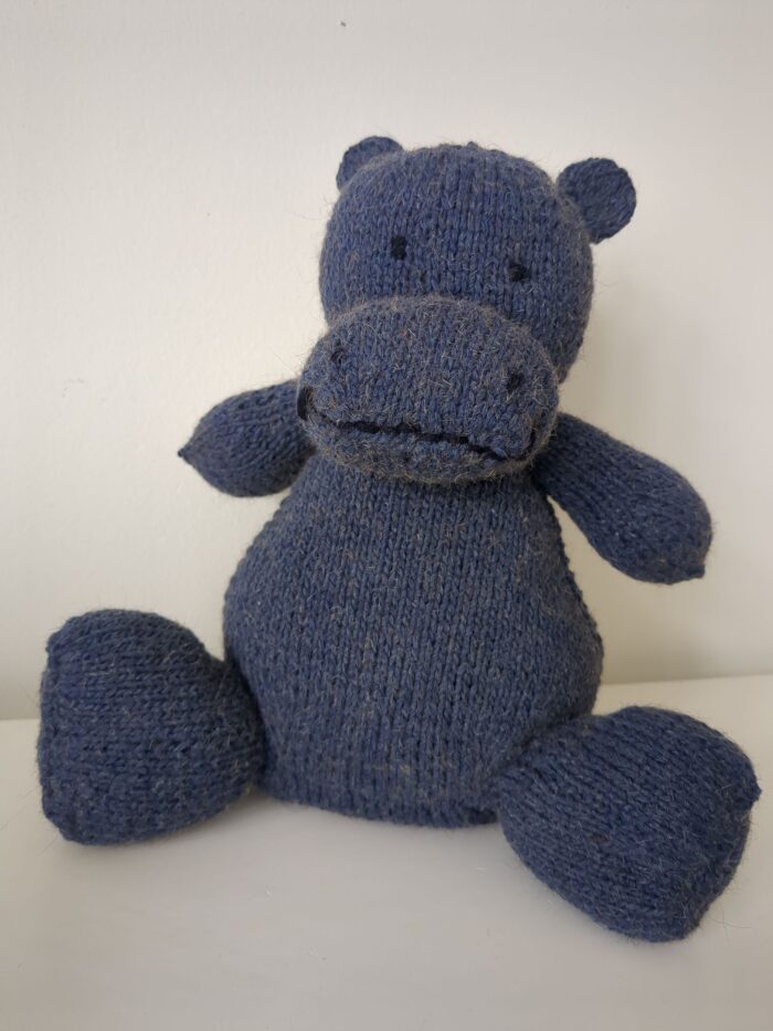 Blue knitted hippo.